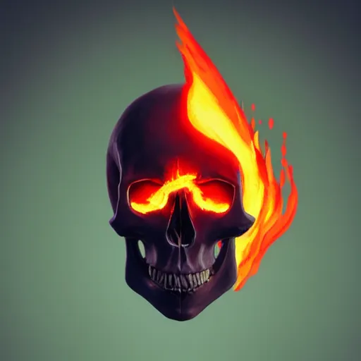 Image similar to A stunning profile of a symmetrical skull on fire by Simon Stalenhag, Trending on Artstation, 8K