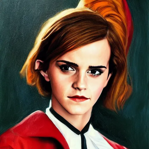 Image similar to emma watson as count chocula, photorealistic, portrait, oil painting