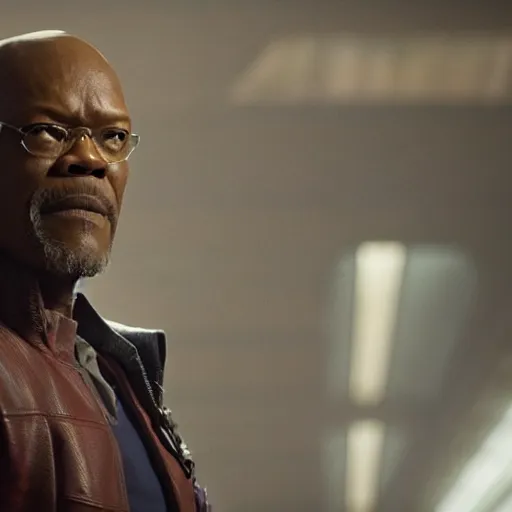 Prompt: film still of Samuel L Jackson as Star Lord in Guardians of the Galaxy