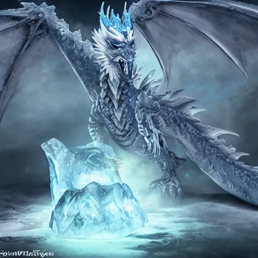 Prompt: ice dragon eternally sleeping in the permafrost has decided to wake up to rule them all
