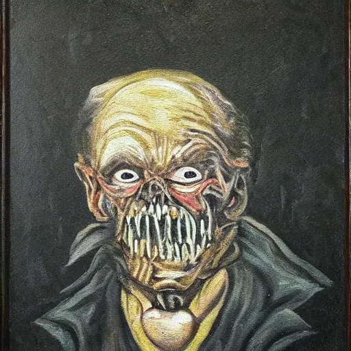 Image similar to a scary painting of an old man covered in mold