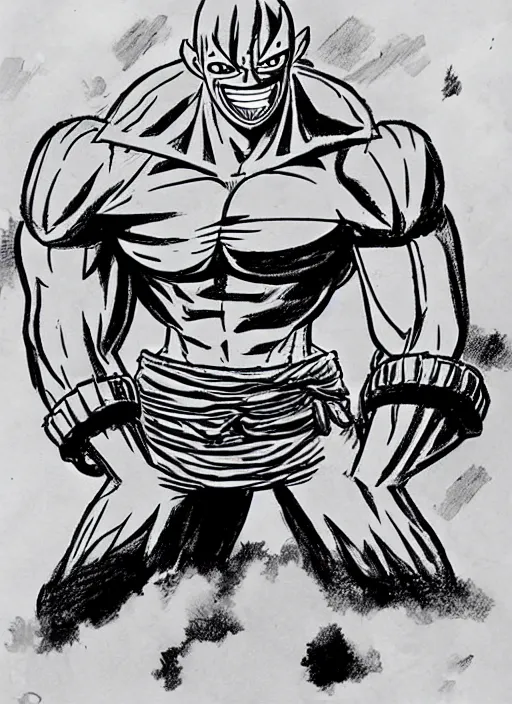 Image similar to dwayne johnson as character in one piece manga, sketch by eiichiro oda