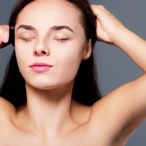 Image similar to a beautiful woman shaving her armpits, studio lighting, commercial,