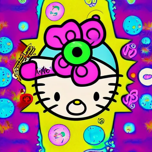 Image similar to hello kitty on an lsd trip, dmt visulas