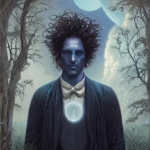 Image similar to a portrait of neil gaiman's morpheus in a scenic environment, by tom bagshaw
