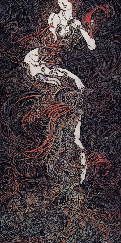 Image similar to erupting patterns of my mind swirling into the void, neon noir by rebecca guay