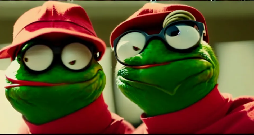 Prompt: frame from pepe action movie