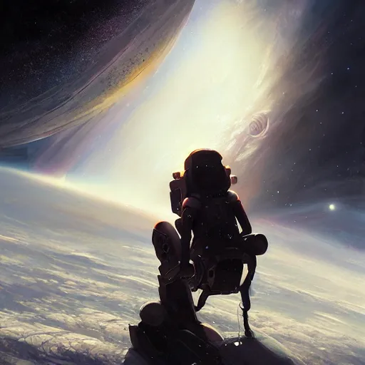 Prompt: alone in outer space by greg rutkowski, ultradetailed digital painting, 8 k, realism, intriguing