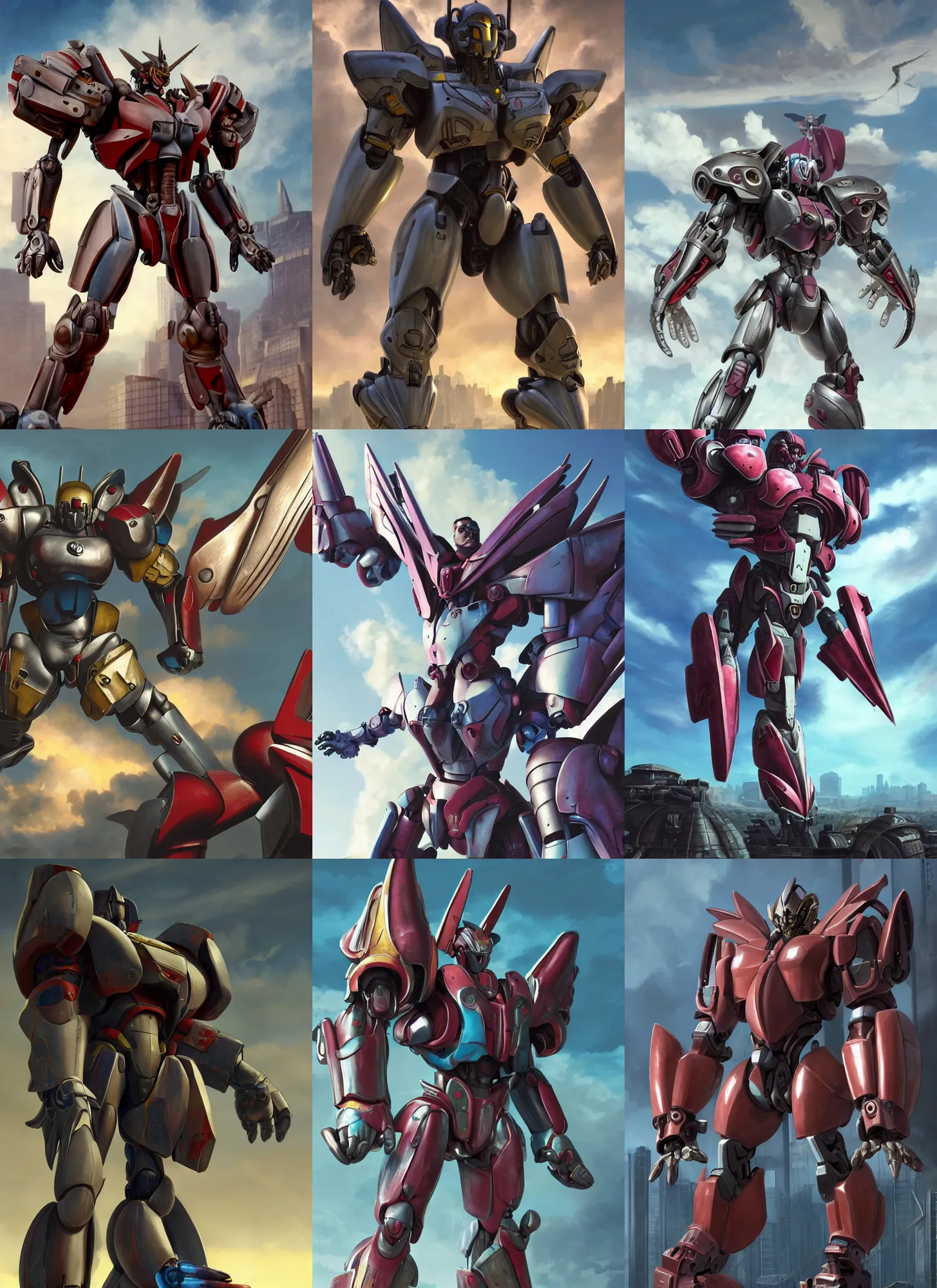 Prompt: big muscular female warrior, wearing bubblegum crisis power armor, with large wings, flying into the sky, matte painting, brutalist painting, Anthem game, battle angel, single character full body, illustration, concept art, rule of thirds, centered, transformers animated, Very highly detailed, 8K, octane, Digital painting, the golden ratio, rational painting, sharp