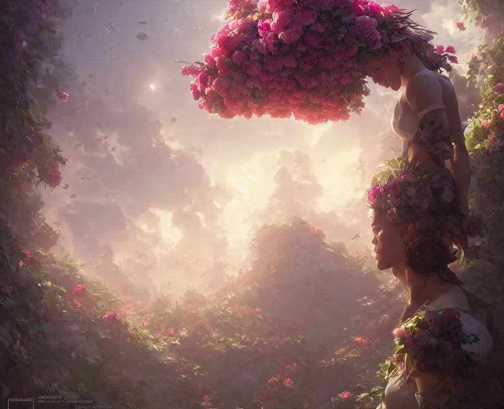 Image similar to fantastic flowers by artgerm and greg rutkowski, volumetric lighting, epic scene, photography, perfect shape, high detailed, hyperrealistic, ultra detailed, 8 k resolution