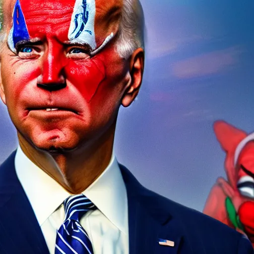 Image similar to Joe Biden with colorful clown makeup all over his face