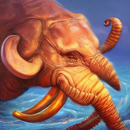 Image similar to elephant - crab creature, oil painting by justin gerard, deviantart