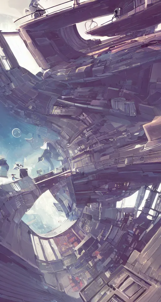 Image similar to A beautiful artwork illustration, level design, third person, a parkour course in a space ship, featured on artstation, wide angle, vertical orientation