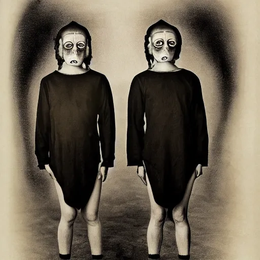 Prompt: conjoined twins, asymmetrical, basket case, freak show, ominous, disturbing, high resolution photograph