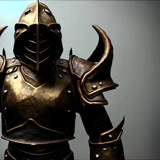Image similar to dragonborn armor being left off on a wardrobe, photorealistic 3 d octane render, unreal engine