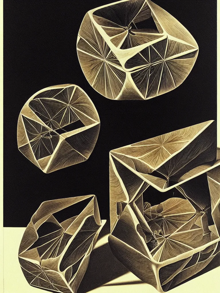 Image similar to hyperrealistic still life portrait of a tesseract, impossible shape, by caravaggio, mc escher, and yosumo okuta, botanical print, surrealism, vivid colors