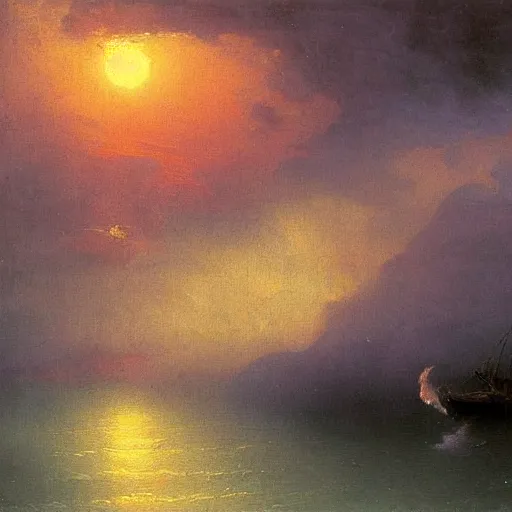 Prompt: tornado on the river, sunset, by ivan aivazovsky,