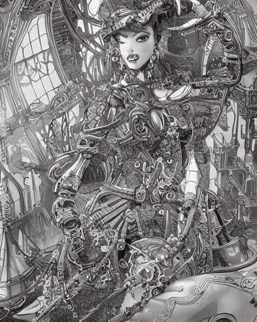 Prompt: lady mechanika, comic, intricate linework, detailed and intricate environment, artstation, trending, beautiful, highly detailed, focus, smooth, by joe benitez