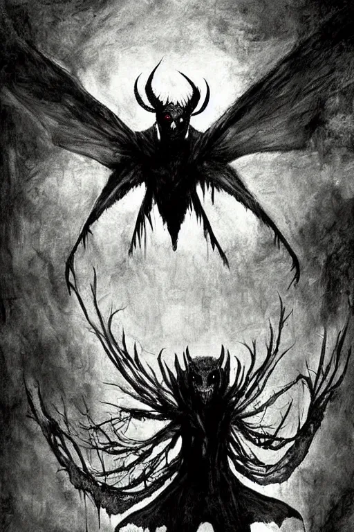 Image similar to mad horror painting of mothman by ben templesmith