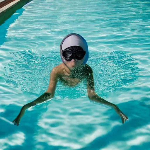 Image similar to villain in ski mask swimming in pool