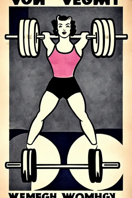 Image similar to 1940s womens weightlifting art poster