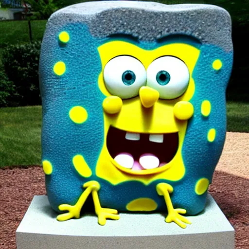 Image similar to spongebob squarepants, stone sculpture.
