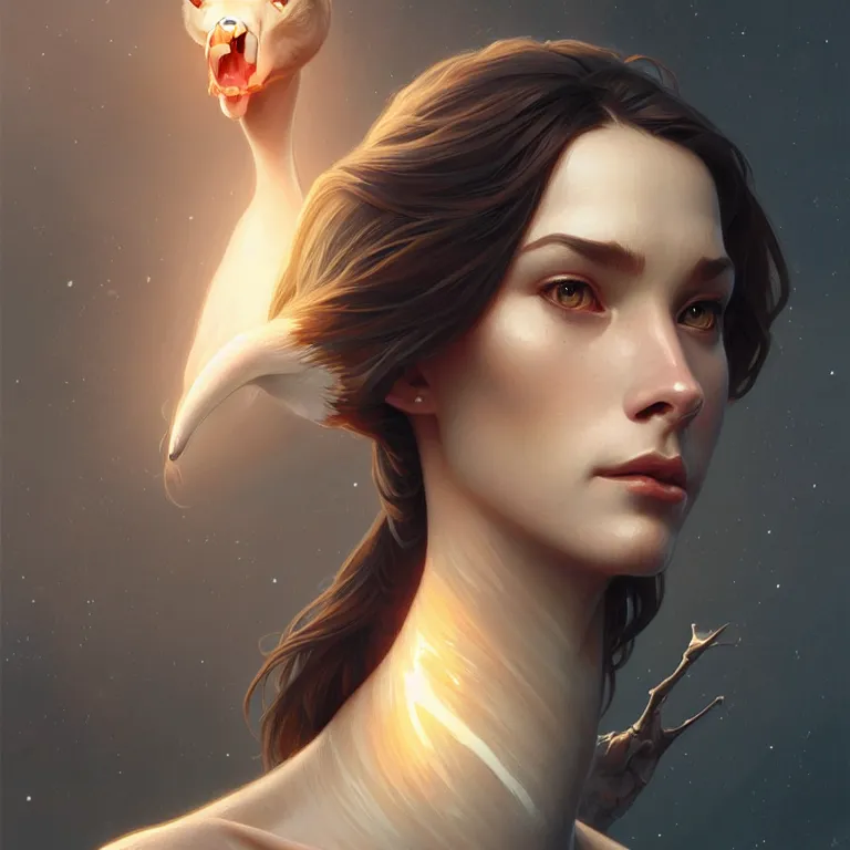 Image similar to anthromorphic goose girl portrait, sci - fi face, elegant, highly detailed, digital painting, artstation, concept art, smooth, sharp focus, illustration, art by artgerm and greg rutkowski and alphonse mucha