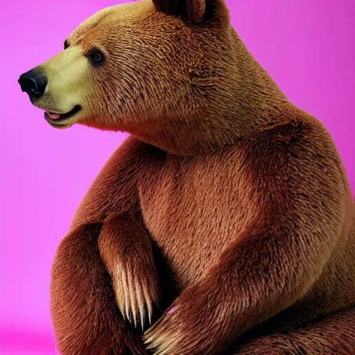 Image similar to a bear in a pink background, studio lighting