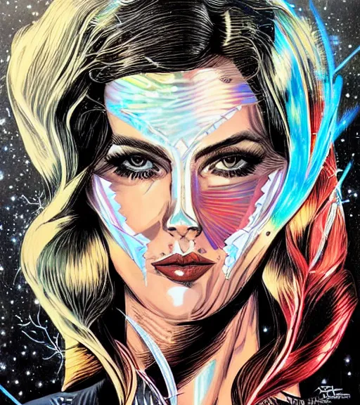 Image similar to portrait of a female iridescent ghost, by DC comics and Sandra Chevrier