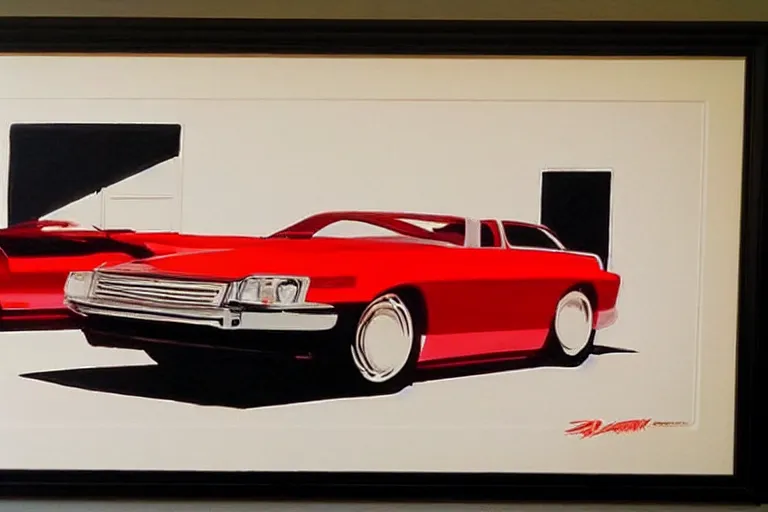 Image similar to red car, white background!!!!!!!!!!, style by Syd Mead