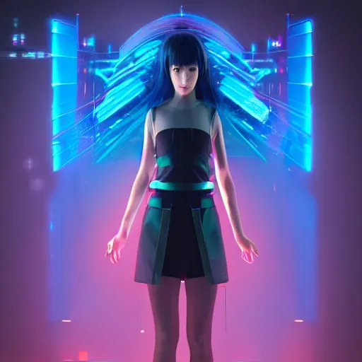 Image similar to Giant hologram of Hatsune miku in blade runner 2049, digital art, artstation, cgsociety