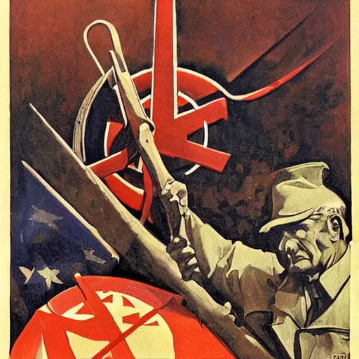 Image similar to soviet propaganda of robert mueller holding a hammer and sickle in realistic collective farm, by j. c. leyendecker, bosch, and beksinski