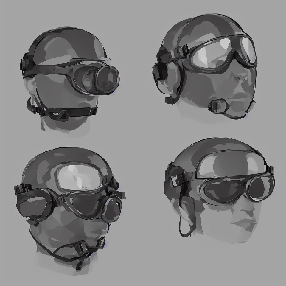 Prompt: front view minimalist nano cyber headgear combat goggles helmet highly detailed product catalog, hyper concept art, smooth, crisp sharp focus, simple draft aaa unreal artstation