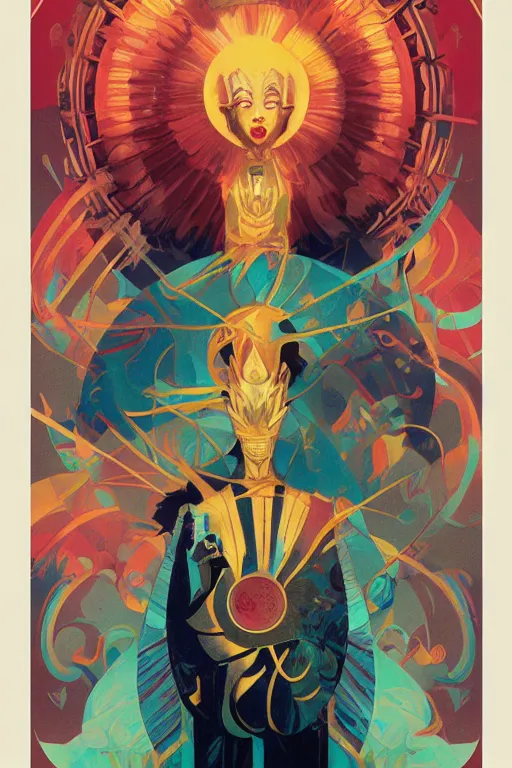 Image similar to anthropomorphic Sun-God, movie poster, dramatic, by Sachin Teng + Karol Bak + Rolf Armstrong