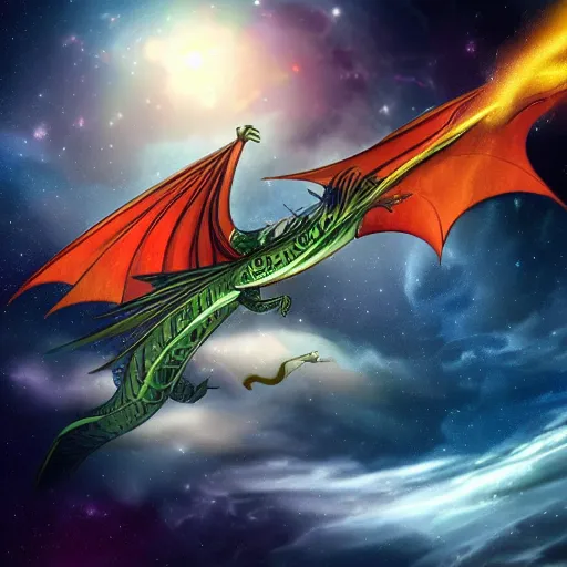 Prompt: A wind dragon flying in space, deviantart, award-winning, stunning