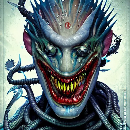 Image similar to underwater biopunk giger scorn portrait of joker venom, Pixar style, by Tristan Eaton Stanley Artgerm and Tom Bagshaw.