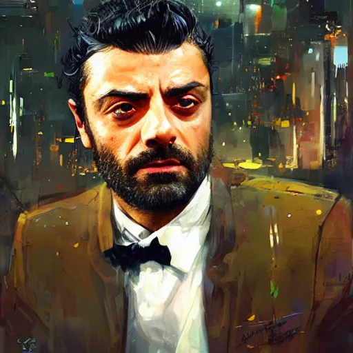 Prompt: oscar isaac portrait by john berkey and filip hodas sci fi