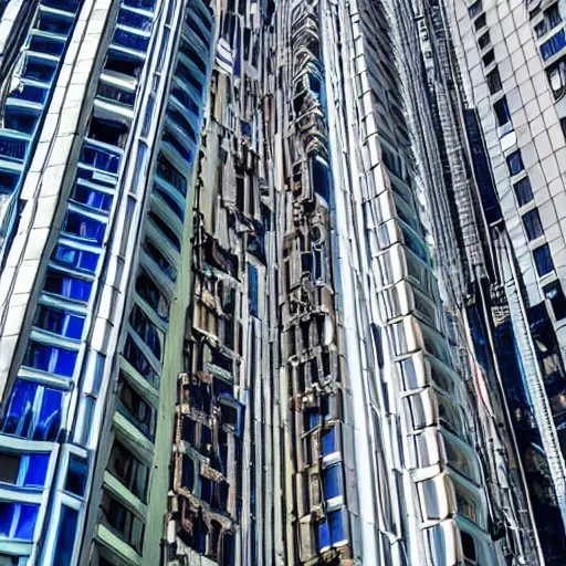 Prompt: neofuturistic maximalist megatall skyscraper, street photography