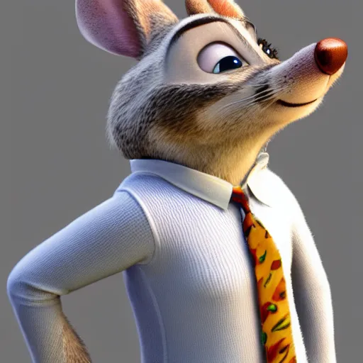 Image similar to 3 d render, portrait, anthropomorphic mouse, female, in a maxi white dress, in the style of zootopia, closeup, artstation