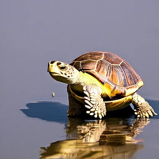 Image similar to turtle with a gun, rippling with power, incredibly dangerous, kind