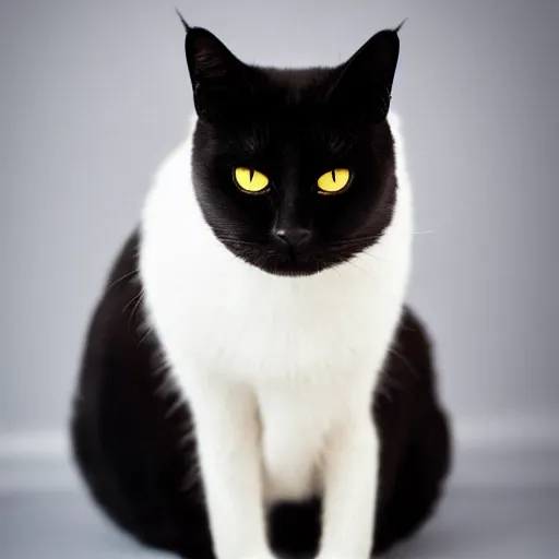 Image similar to studio photograph of a black cat sitting in a white room|sinister