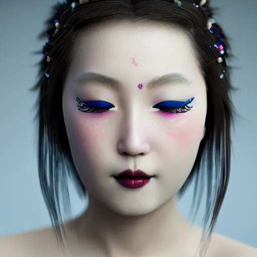 Image similar to a 8 0 megapixel portrait of a pretty young princess from the song dynasty, # makeup lipstick macro eyes by ohrai, noriyoshi, rendered in octane 8 k subsurface scattering