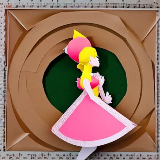 Image similar to a paper model of princess peach, paper modeling art.