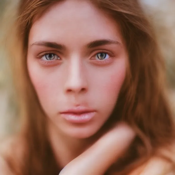 Image similar to kodak portra 400, photo portrait close-up of a beautiful girl.