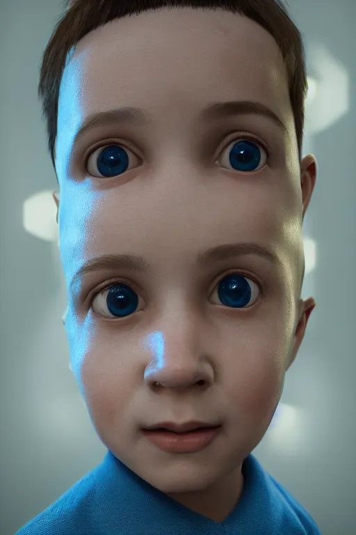 Prompt: hyperrealistic little boy close - up portrait, the portrait is decorated with art deco patterns, hyperrealistic, volumetric lighting, ultra detailed, elegant, octane render, blue and gold, 8 k, trending on artstation, unreal engine