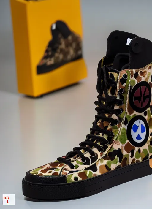 Image similar to hyperrealistic and heavy detailed product photo bape avant garde shoe of movie the fifth element, in front of white back drop, whole shoe is in picture, leica sl 2 5 0 mm, vivid color, high quality, high textured, real life