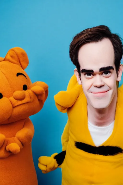 Prompt: portrait of Jacksfilms dressed in Garfield costume, starring in live-action adaptation of the comics, cosplay photograph, shallow depth of field