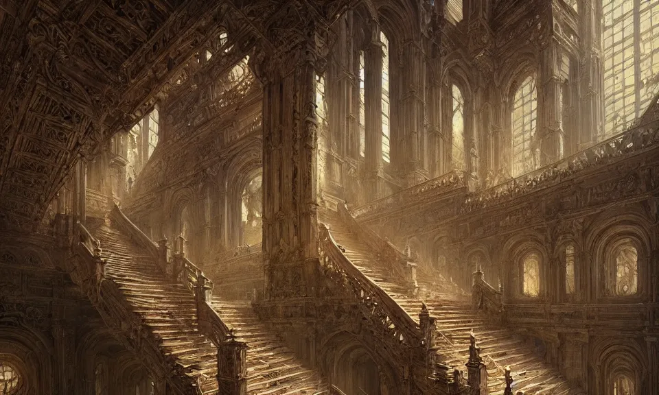 Image similar to stairs from hell to heaven, intricate detail, intricate, epic, vast, digital painting by greg rutkowski, artstation, very detailed, cinematic lighting, concept art