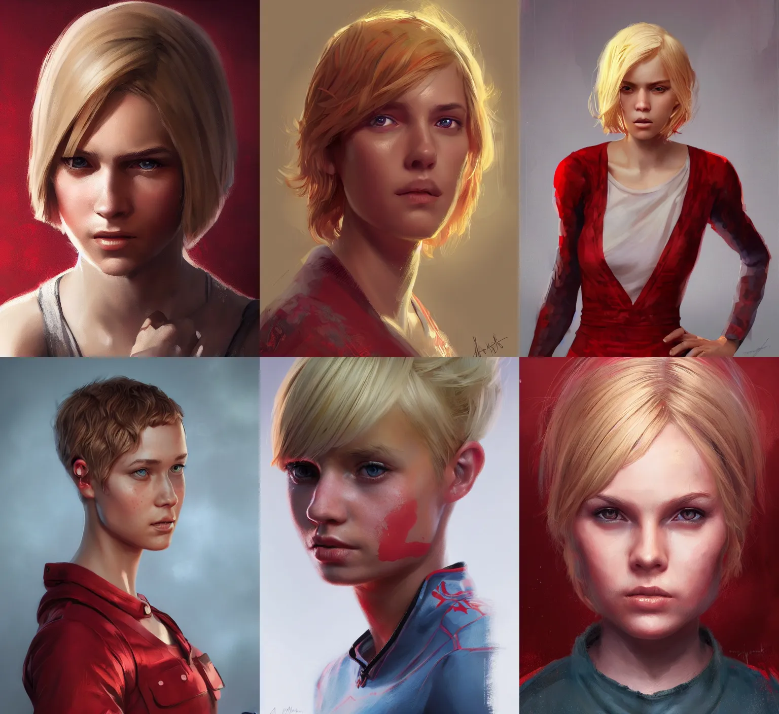 Prompt: portrait young girl, short blond hair, red jumpsuit, intricate, highly detailed, artstation, aleksi briclot, mandy jurgens, rutkowski