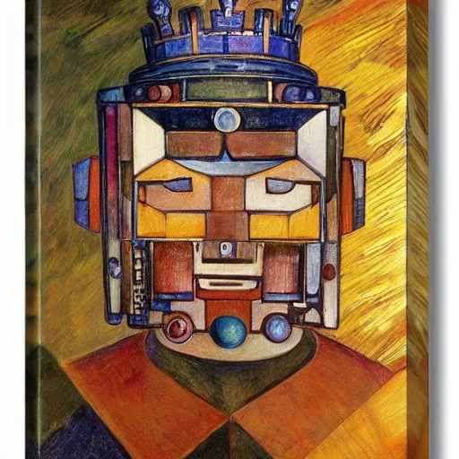 Prompt: the robot crown, by Annie Swynnerton and Diego Rivera, symbolist, dramatic lighting, elaborate geometric ornament, Art Brut ,god rays, soft cool colors,smooth, sharp focus, extremely detailed, Adolf Wölfli